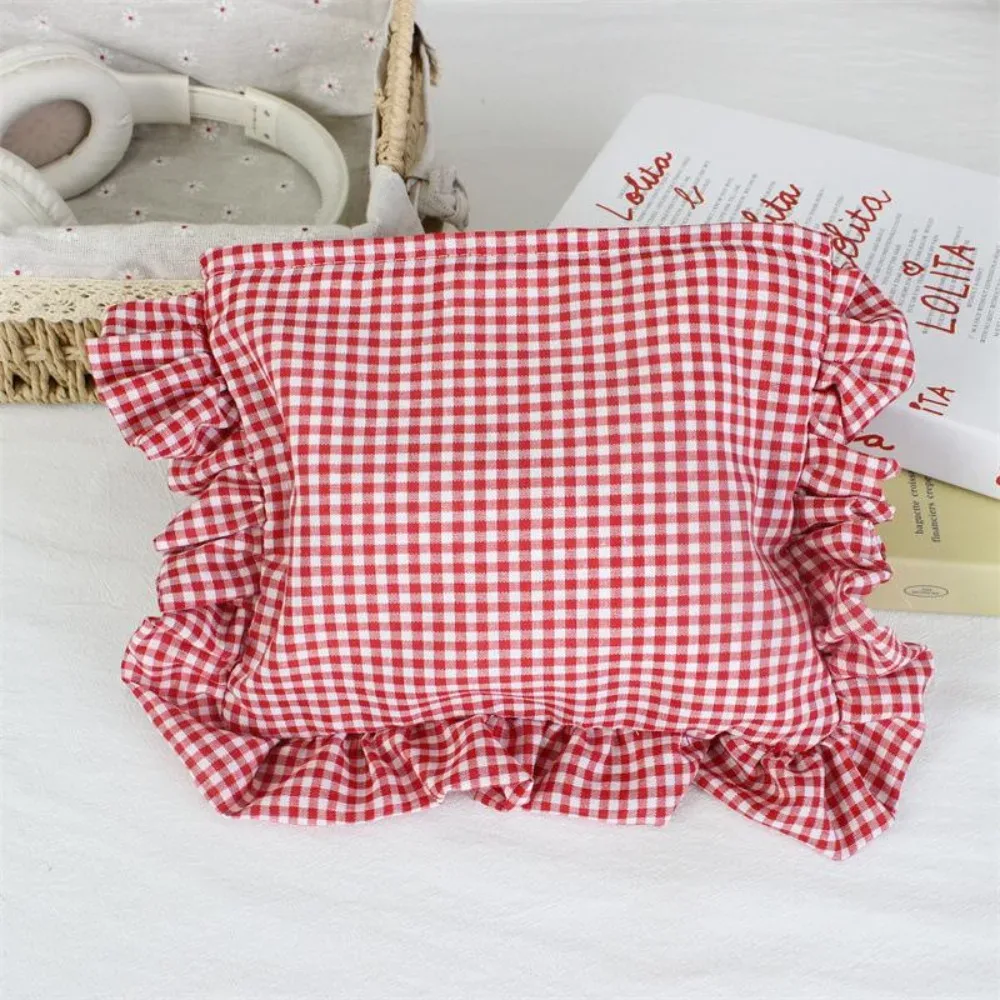trousse de maquillage à volants et à carreaux durable grande capacité pochette cosmétique portable sac à main zippé maison & voyage