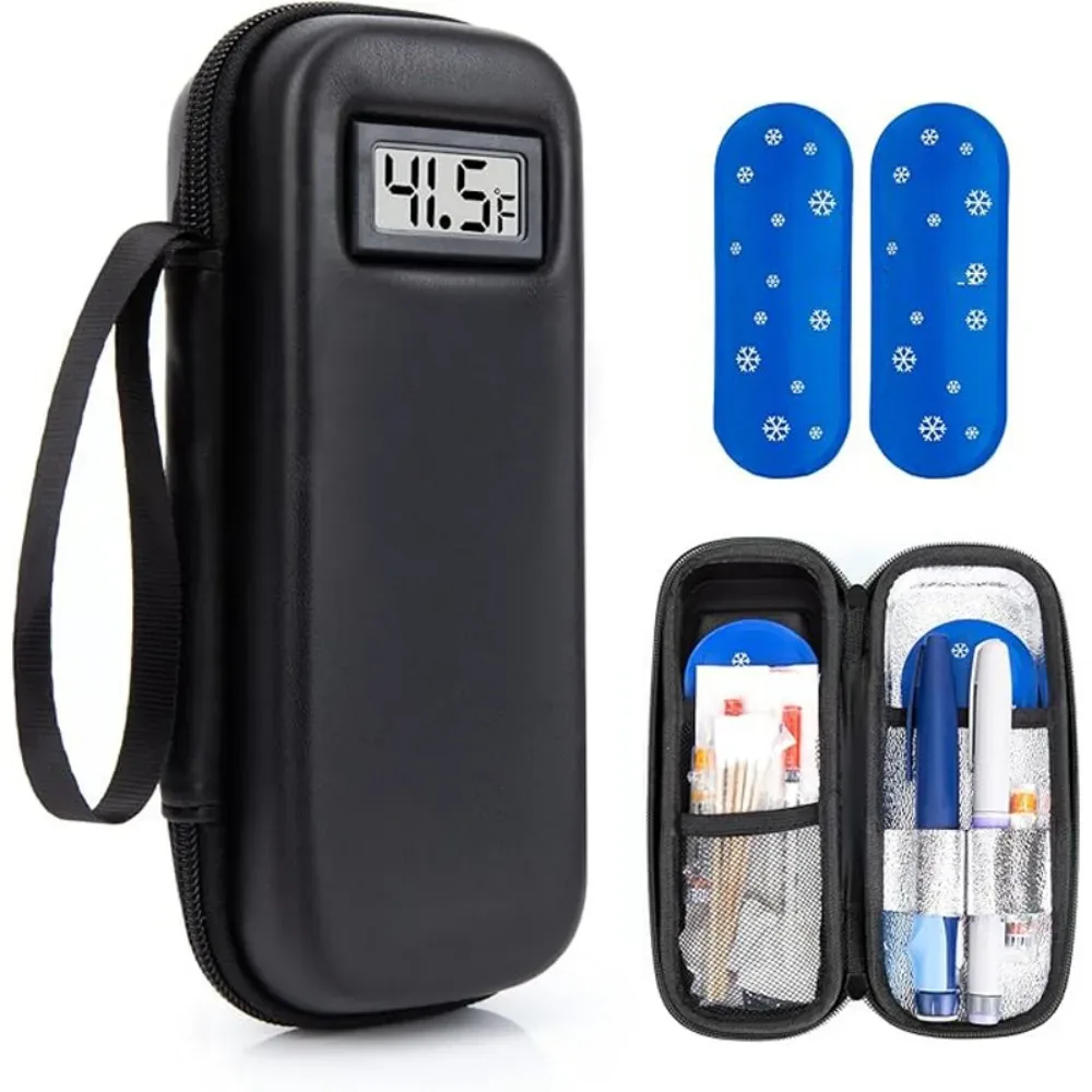 étui de voyage refroidisseur d'insuline avec affichage de thermomètre, sac de rangement de médicaments, sac de refroidissement d'insuline étanche pour les diabétiques