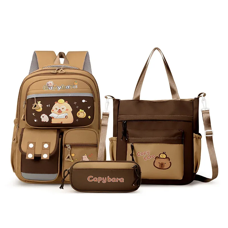 capybara école sac à dos adolescents filles sacs d'école ensemble sac à dos décontracté enfants 3 pièces livre sac kawaii enfants cartable voyage sac à dos