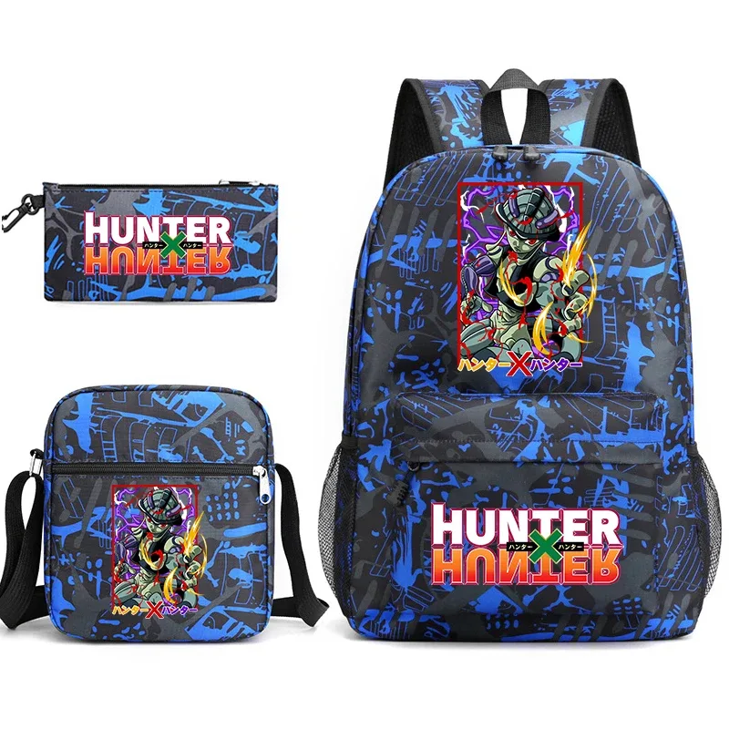 sac à dos d'étudiant imprimé hunter x hunter, sac à bandoulière décontracté, trousse à crayons, ensemble 3 en 1 pour garçons et filles, école