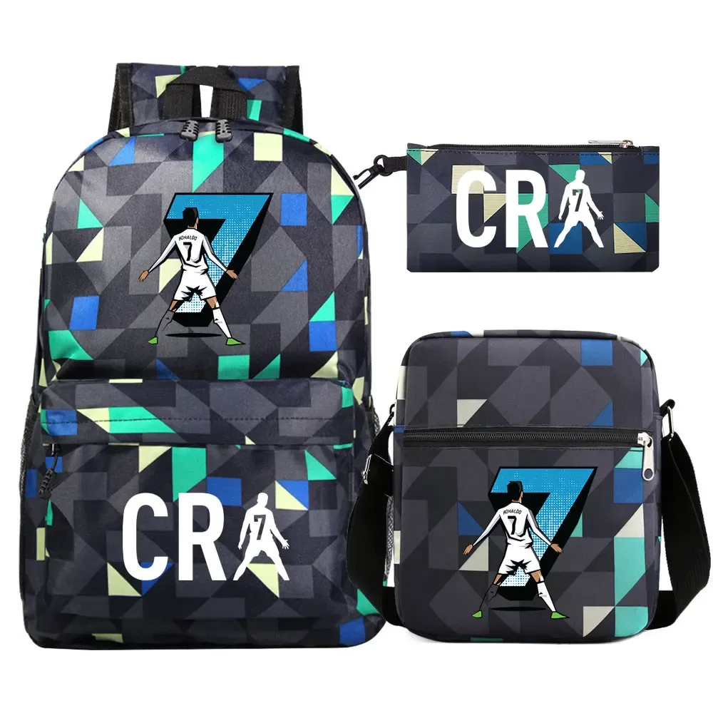 football cr7 cosplay sacs d'école sac à dos scolaire ordinateur portable adolescent garçons filles cartables 3 pièces/ensemble