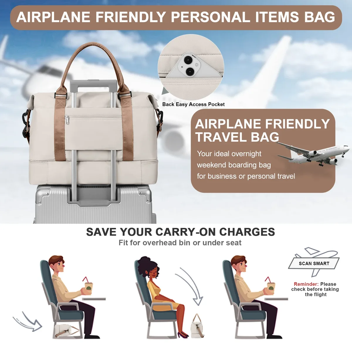 sac fourre-tout de voyage, sac à main léger avec compartiment à chaussures, sac à bandoulière de grande capacité, sac de voyage de cabine, sac de sport