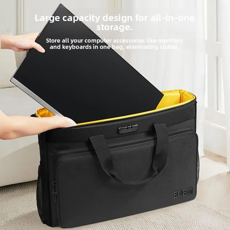 sac à bandoulière pour ordinateur portable grande capacité bubm, sac de rangement pour écran d'ordinateur de bureau, sac de voyage professionnel en polyester, indispensable pour les voyages d'affaires