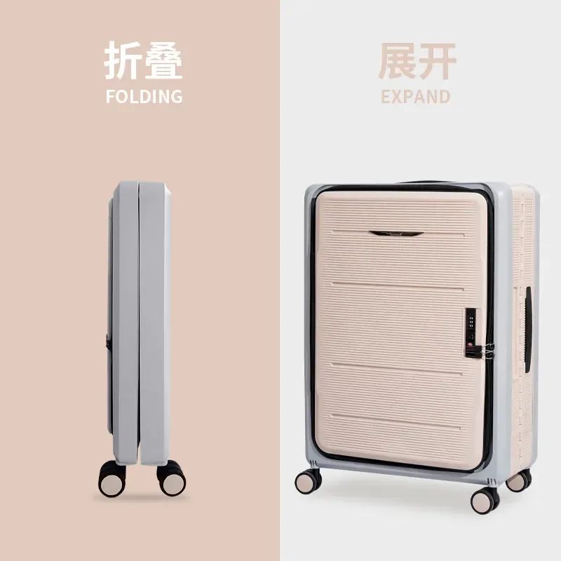 valise pliable avec ouverture avant, bagage à main de 20 pouces, valise de voyage de grande capacité de 24/26 pouces, boîtier de chariot à ouverture latérale
