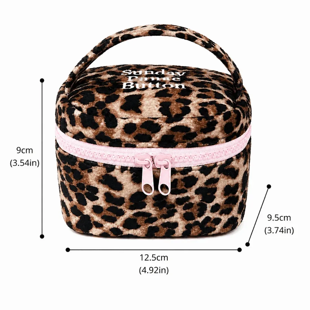 boîte de rangement carrée multifonctionnelle à imprimé léopard, avec fermeture éclair, petite pochette cosmétique, étui de rangement pour la maison et les voyages