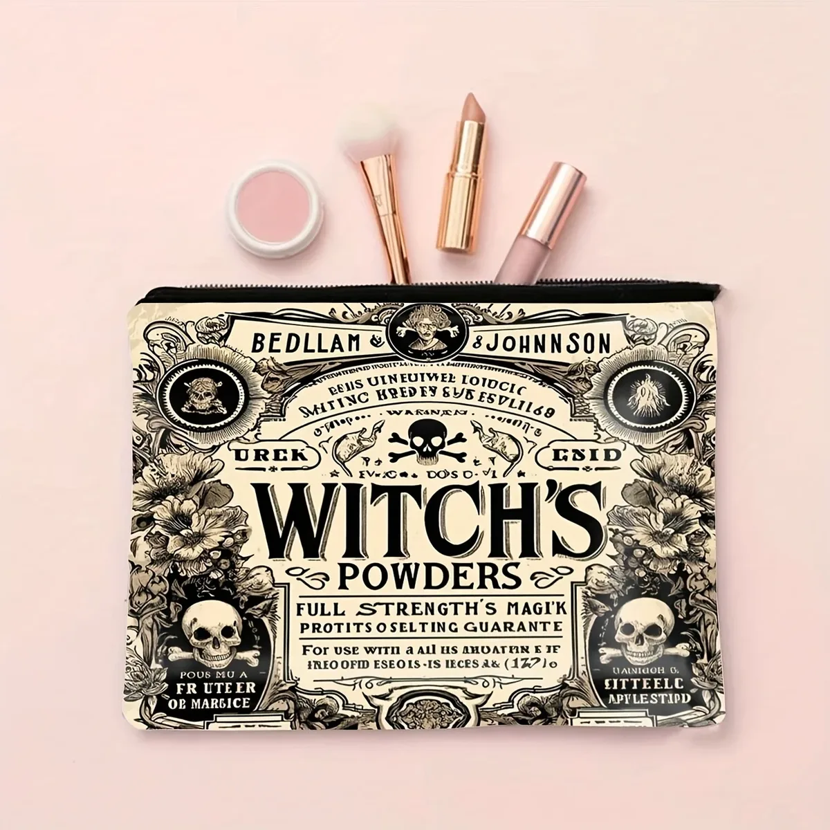 trousse de maquillage de sorcière vintage, 1 pièce, organisateur de sorcière gothique avec motifs floraux semblables à une potion, trousse à cosmétiques de voyage compacte pour femmes