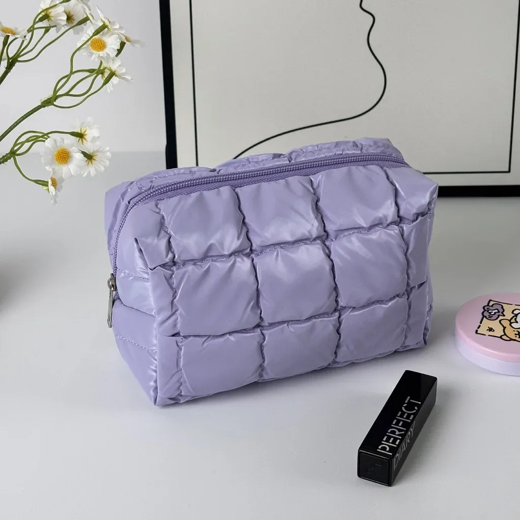 trousse de maquillage matelassée en coton doux et mignon, grande trousse de toilette à fermeture éclair, organiseur de cosmétiques rembourré pour femmes