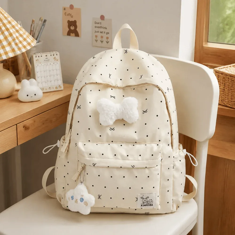 nouveau sac à dos léger à pois avec nœud papillon, décontracté, pour étudiants, respirant, durable, grande capacité, pour l'école et les voyages