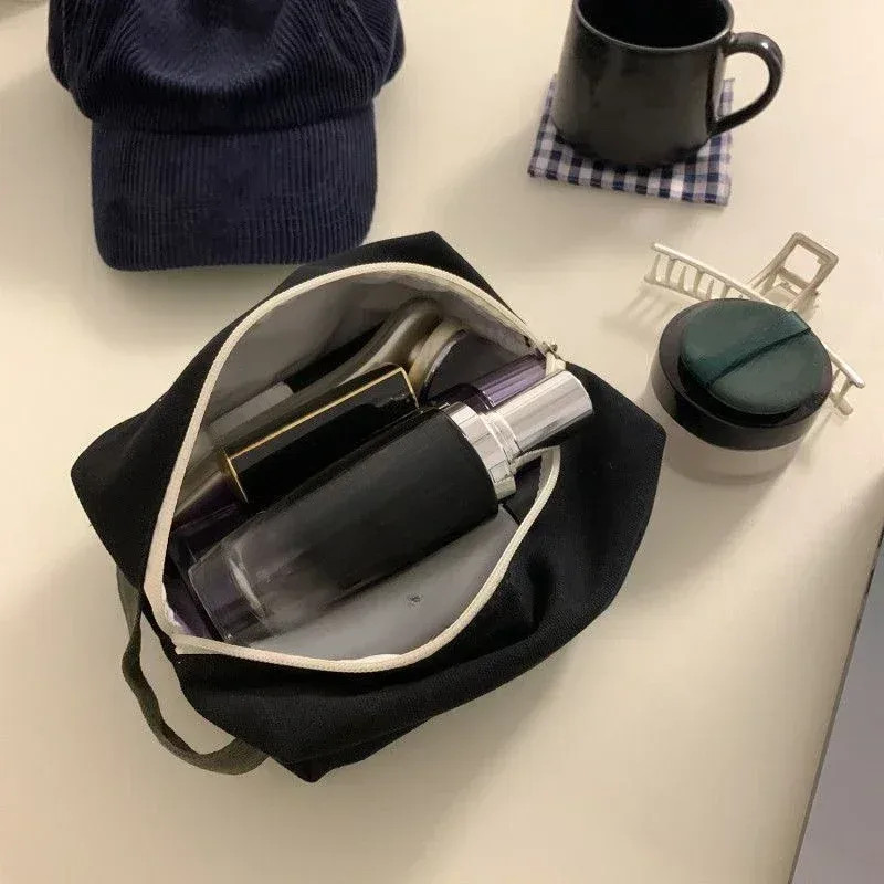 sac à cosmétiques de style coréen pour femmes, sac de rangement de voyage, trousse de maquillage en toile, petit grand fourre-tout, pochette pour kit de maquillage