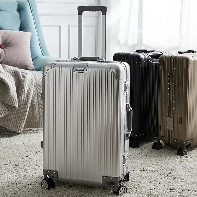 valise en aluminium 20/22/24/26/29 pouces, 100% alliage aluminium-magnésium, valise à roulettes avec serrure à combinaison, bagage cabine