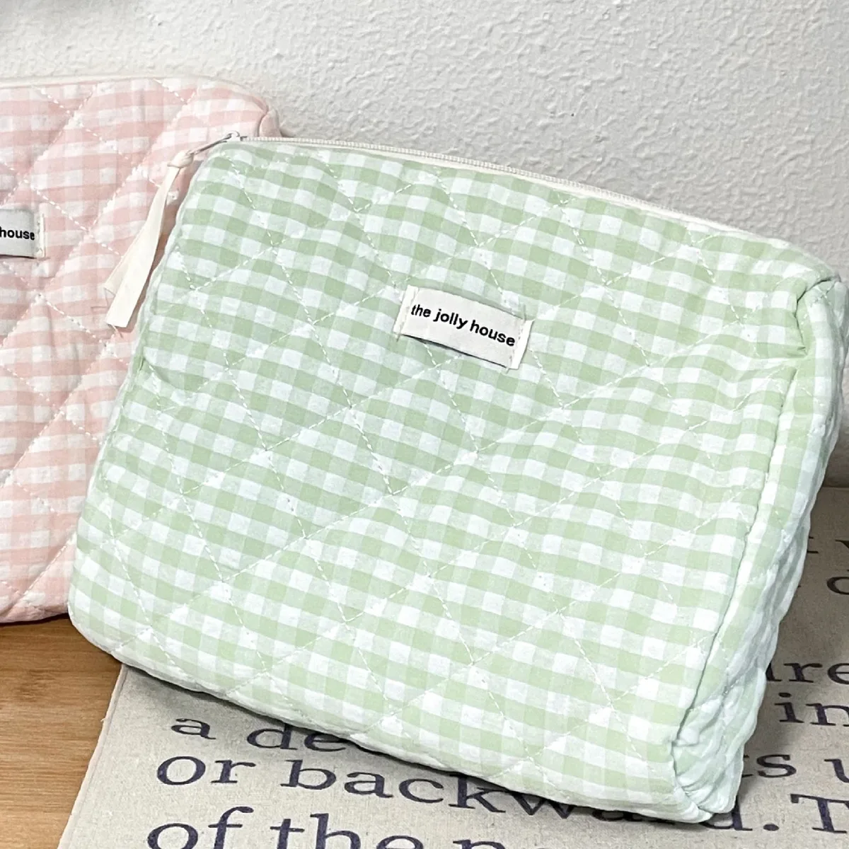 sac de rangement de voyage en coton matelassé pour femmes, sacs à cosmétiques rétro cerise, design mignon, trousse à crayons pour filles, trousse de maquillage, sacs à main