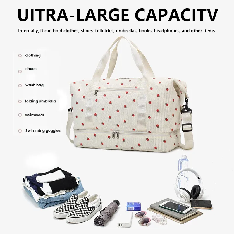 sac fourre-tout de voyage en velours côtelé, sac de voyage de grande capacité avec compartiment à chaussures, sacs de sport et de fitness pour femmes