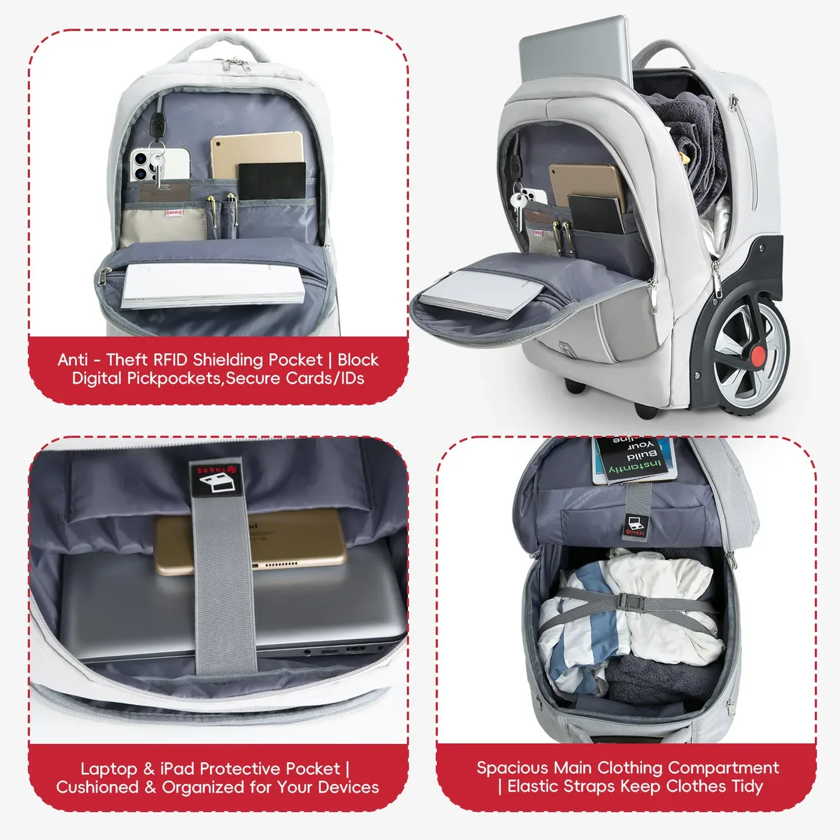 sac à dos à roulettes multifonctionnel pour ordinateur portable, valise de voyage, sac de transport pour affaires