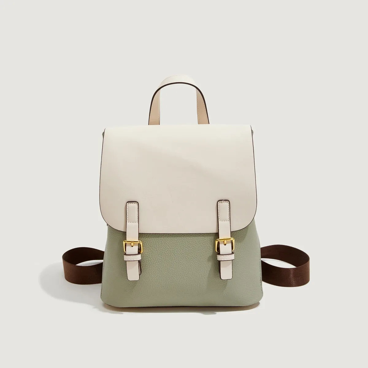 sacs à dos en pu pour femmes, design double ton, boucle en métal, sacs à bandoulière élégants, sacs à dos décontractés tendance pour femmes