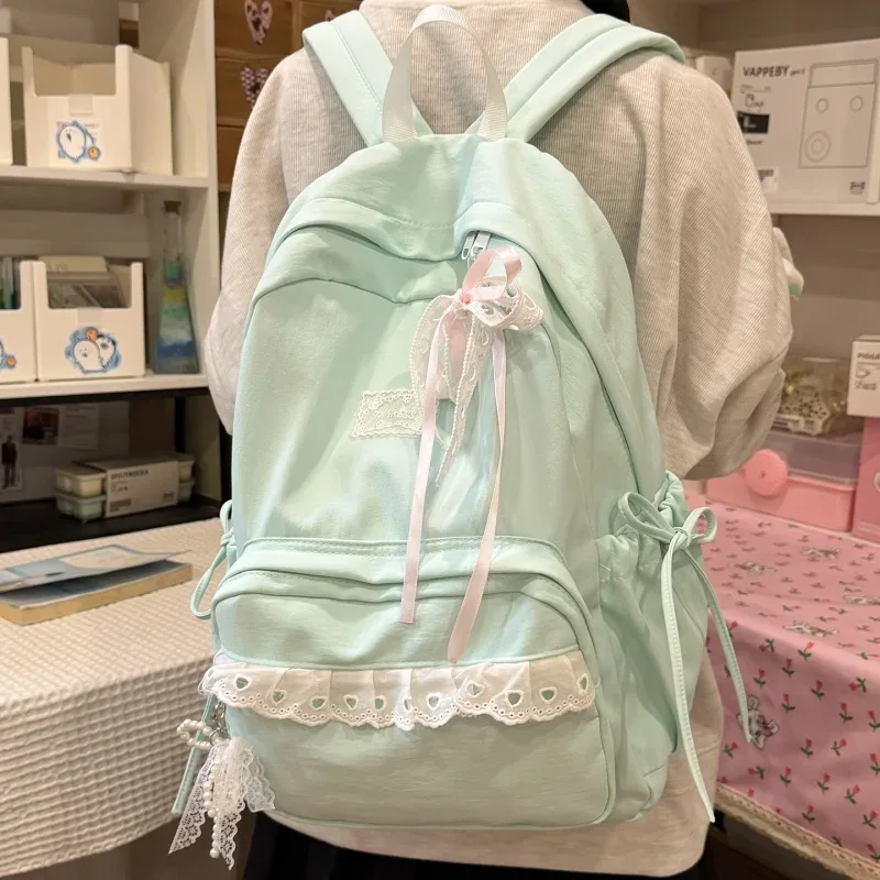 sac à dos élégant pour étudiantes, grande capacité, décontracté, avec nœud, en nylon souple, style preppy, pour filles, idéal pour le shopping et les sorties