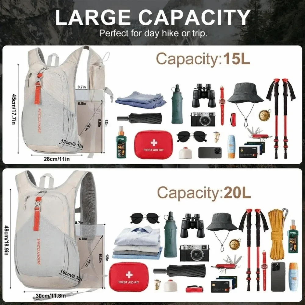 sac à dos de randonnée de haute qualité 15l, pliable, plusieurs poches, petit sac à dos léger, compact, ultraléger, sac à dos de randonnée d'une journée