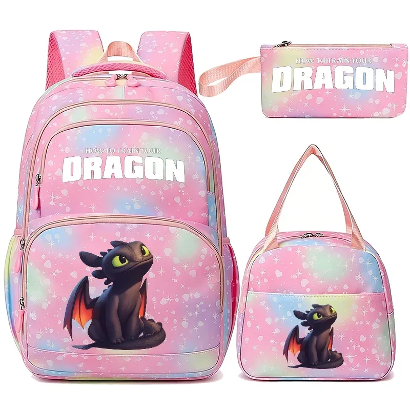 Sacs à dos How to Train Your Dragon, 3 pièces, pour femmes et hommes, trousse à crayons, pour adolescentes et garçons, grande capacité, sac à dos pour étudiants, Mochilas