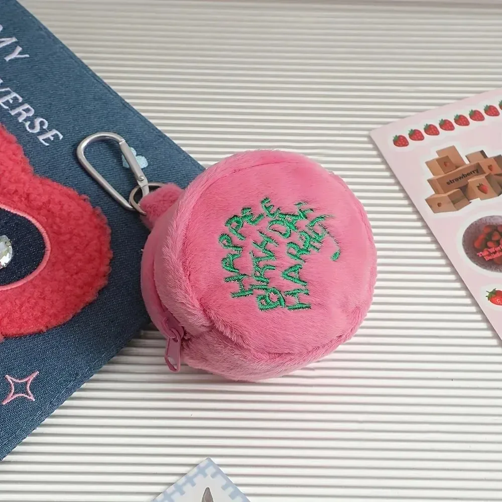 mini sac à monnaie rose en peluche kawaii harries, sac de rangement portable pour écouteurs, pochette à monnaie, sac gâteau