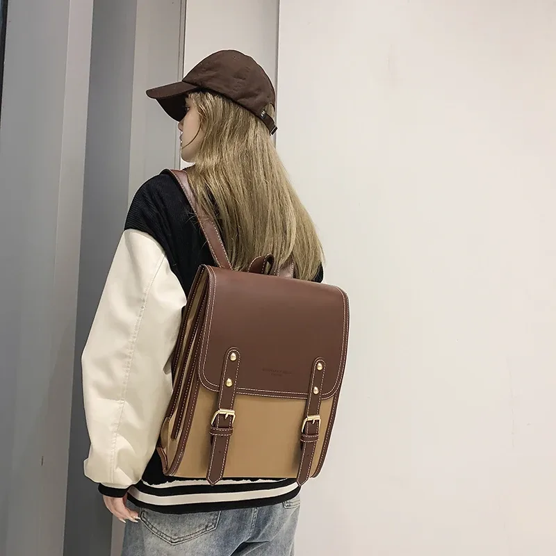 sac à dos de style preppy pour femmes, sac pour ordinateur portable de grande capacité, sacs à dos d'école décontractés pour filles, sacs de voyage en patchwork pour femmes