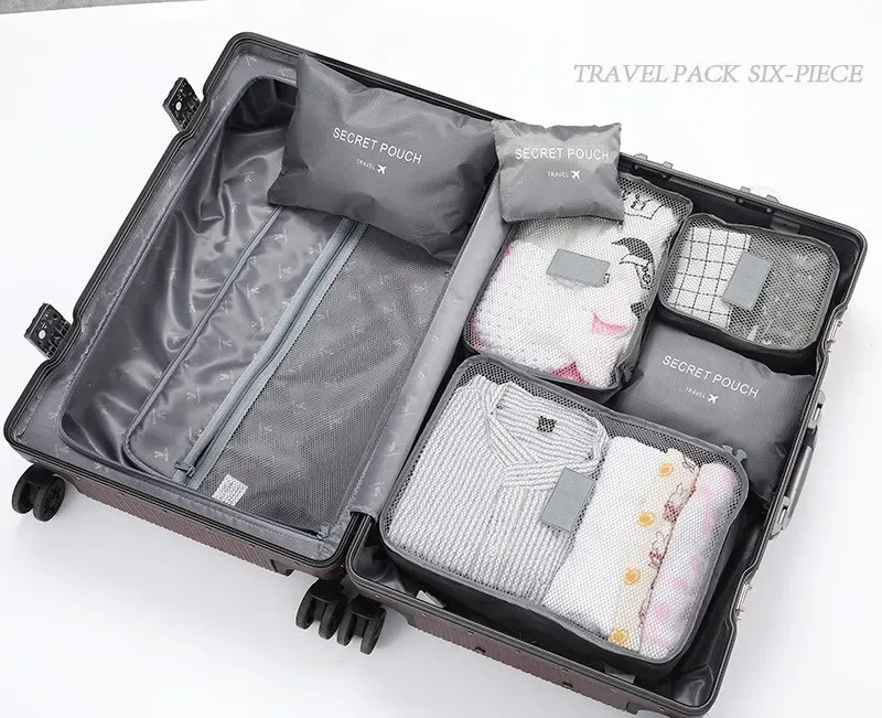 ensemble de sacs de rangement pour vêtements de voyage, 6 pièces, organisateur de bagages portable, cubes d'emballage de valise avec pochette à chaussures
