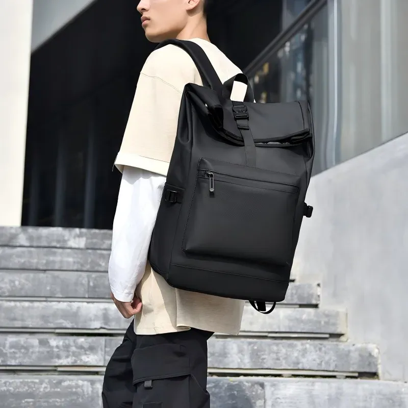 sac à dos de grande capacité – sac de voyage et de banlieue élégant noir uni avec bretelles réglables, plusieurs compartiments, sac à dos de voyage