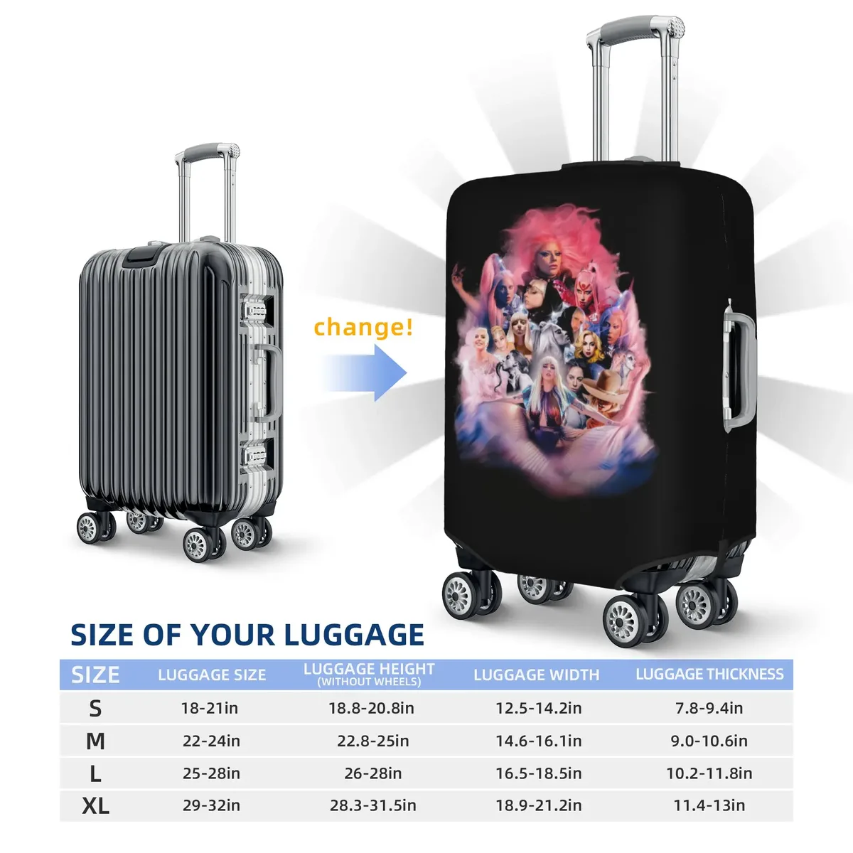 housse de valise élastique de voyage american singer l-lady g-gaga, protection pour valise adaptée aux bagages de 18 à 32 pouces