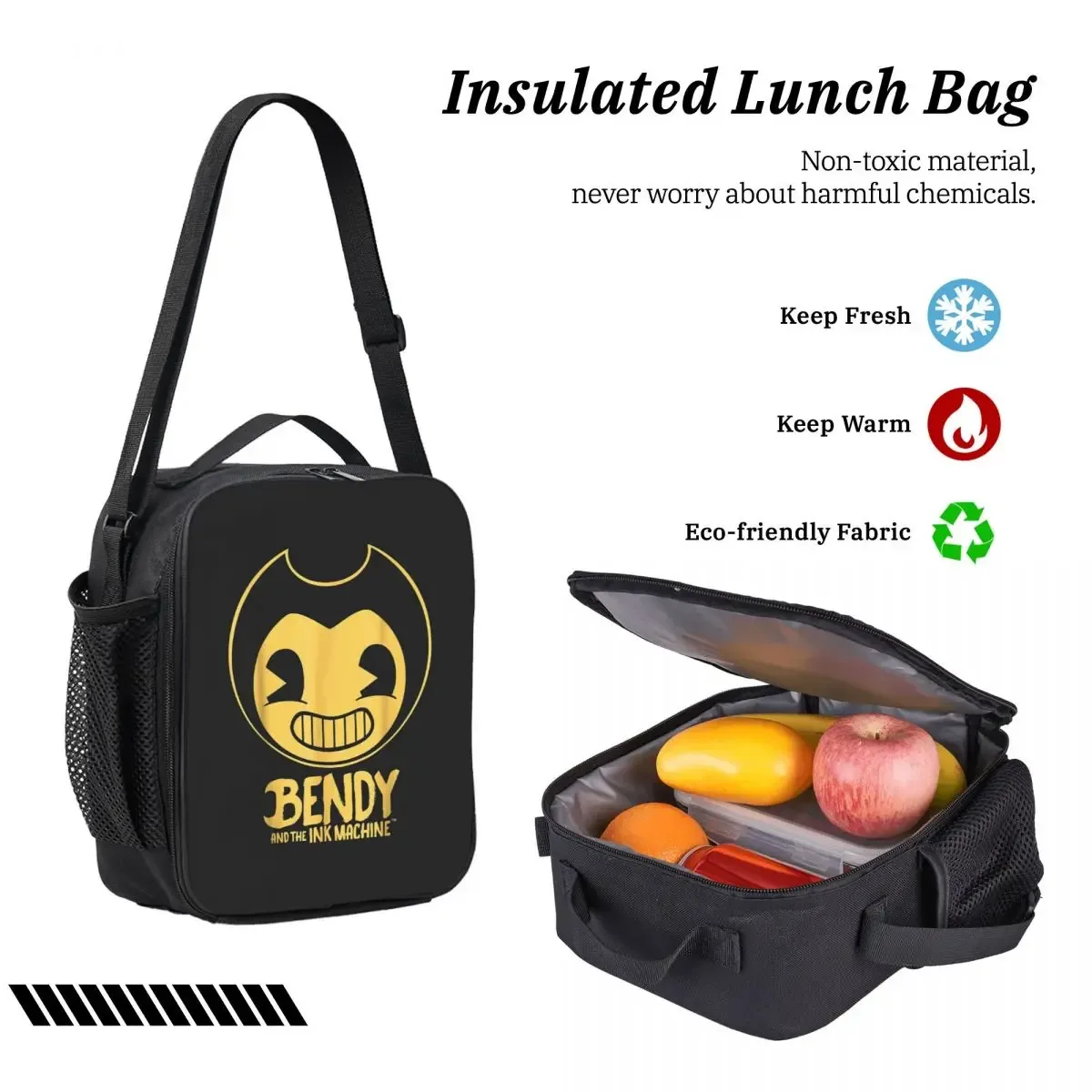 sac à dos bendy-ink-machine, sac à livres pour étudiants, sac d'école, sacs à bandoulière pour ordinateur, 3 sacs à déjeuner isothermes, trousse à crayons