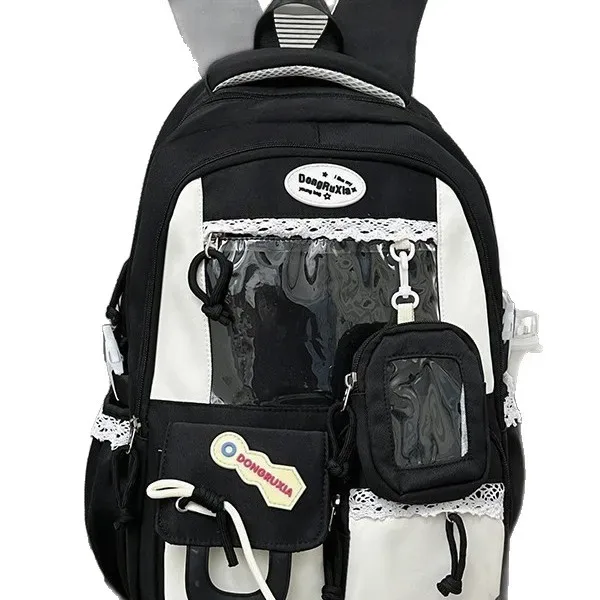 sac à dos transparent style scolaire mignon, grande capacité, décontracté, à double bandoulière pour les élèves du collège et du lycée