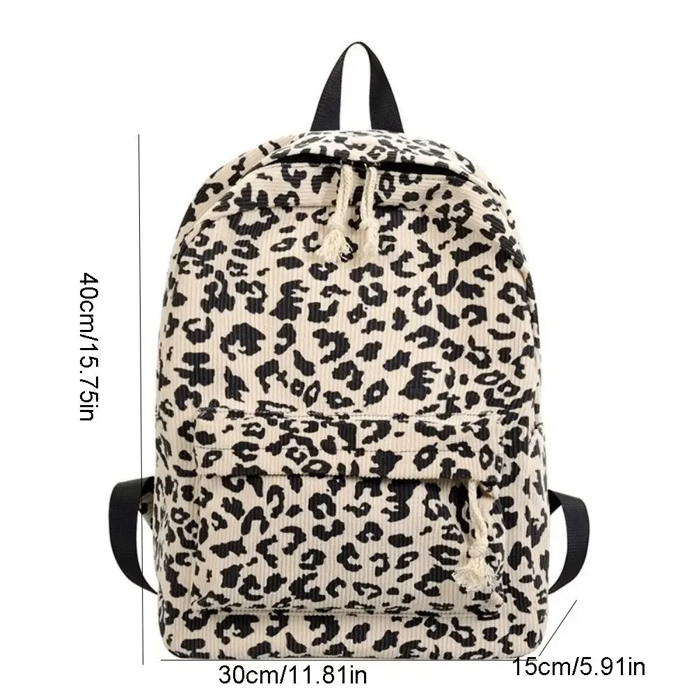 sac à dos léger en velours côtelé à imprimé léopard, style harajuku, pour étudiants, avec bretelles réglables, style coréen