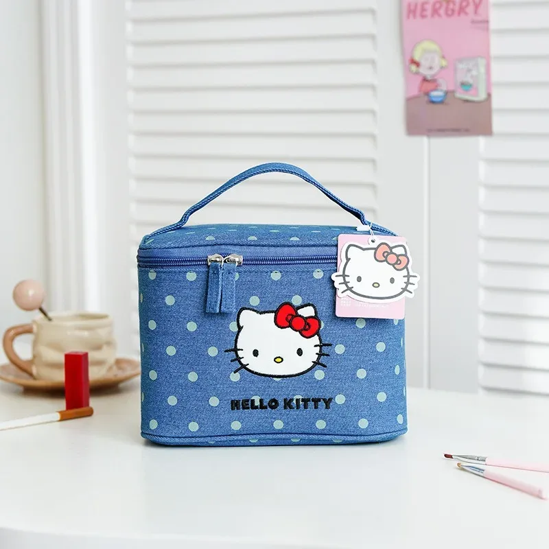 véritable trousse de maquillage hellokitty, grande capacité, sac de rangement pour cosmétiques mignon, sac à main portable