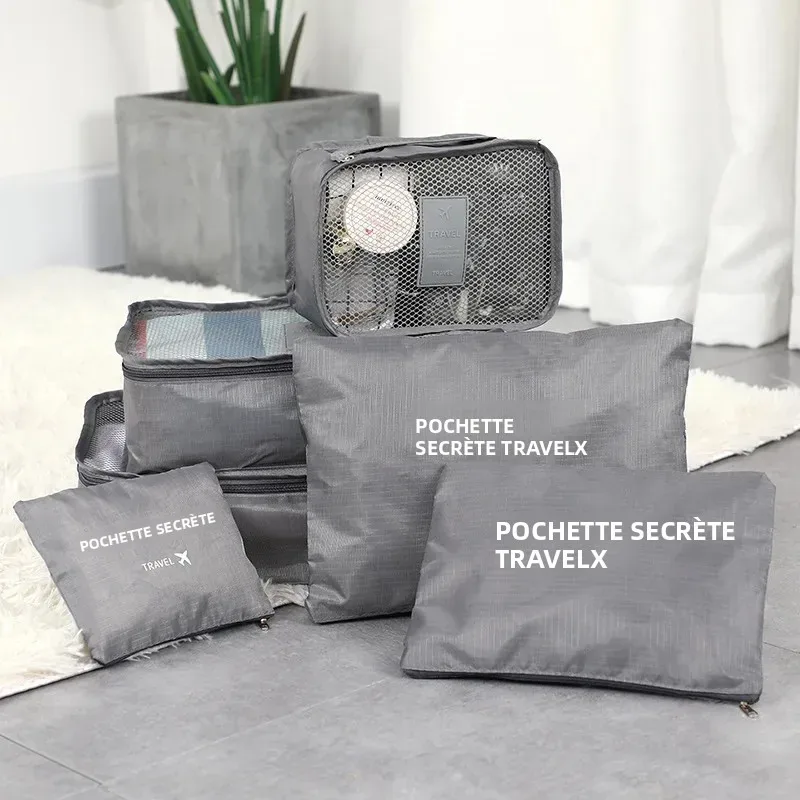 ensemble de 6 sacs de rangement pliables pour voyage, organiseurs de bagages portables, cubes de rangement pour vêtements, organisation de valise, essentiels de voyage