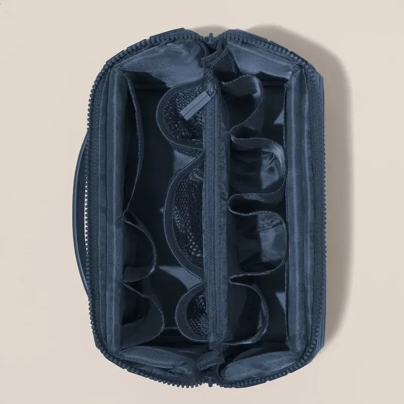 sac de voyage à maquillage en cuir pu rayé pour femme 2026, organiseur de cosmétiques chic à coque rigide portable grande capacité et double fermeture éclair
