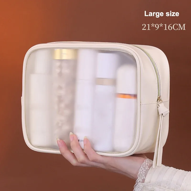 sac de rangement de cosmétiques de grande capacité, sac de maquillage multifonctionnel semi-transparent, trousse de toilette de voyage d'affaires, 1 pièce