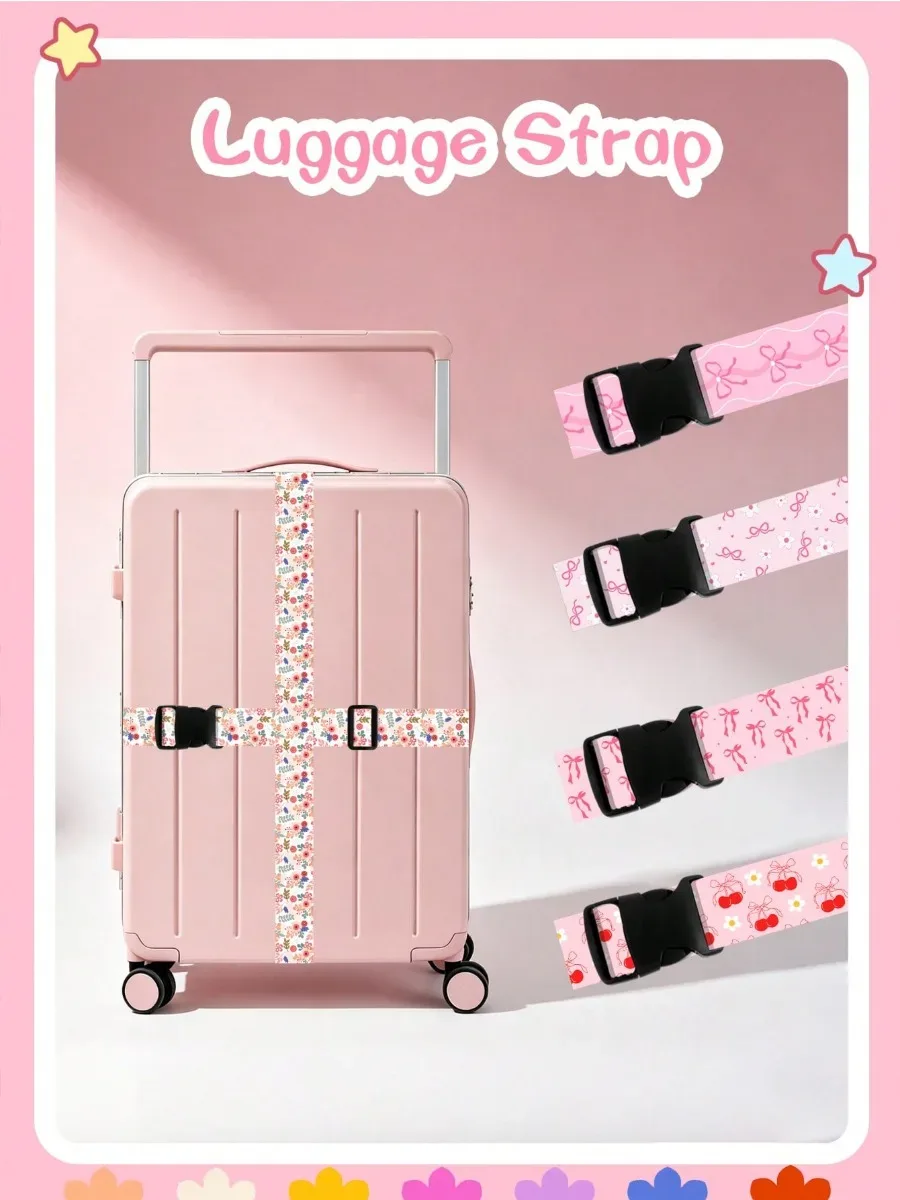 sangle de bagage réglable à imprimé mignon pour valise, ceinture de voyage en tissu doux avec boucle, sangle d