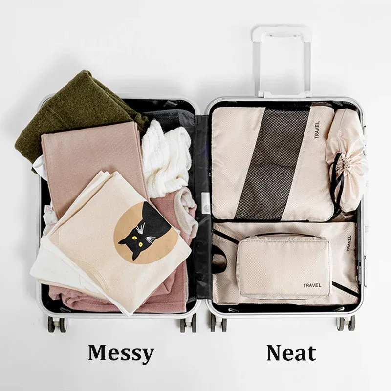 lot de 6 cubes de compression étanches pour bagages de voyage – organisateurs de valises, sacs de rangement compressibles