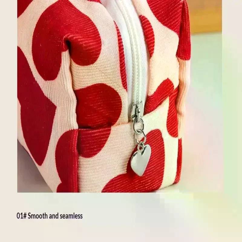 sac à cosmétiques en velours côtelé pour femmes, pochette de maquillage portable de voyage, sac de rangement de toilette de lavage, sac à main organisateur de crayons mignon