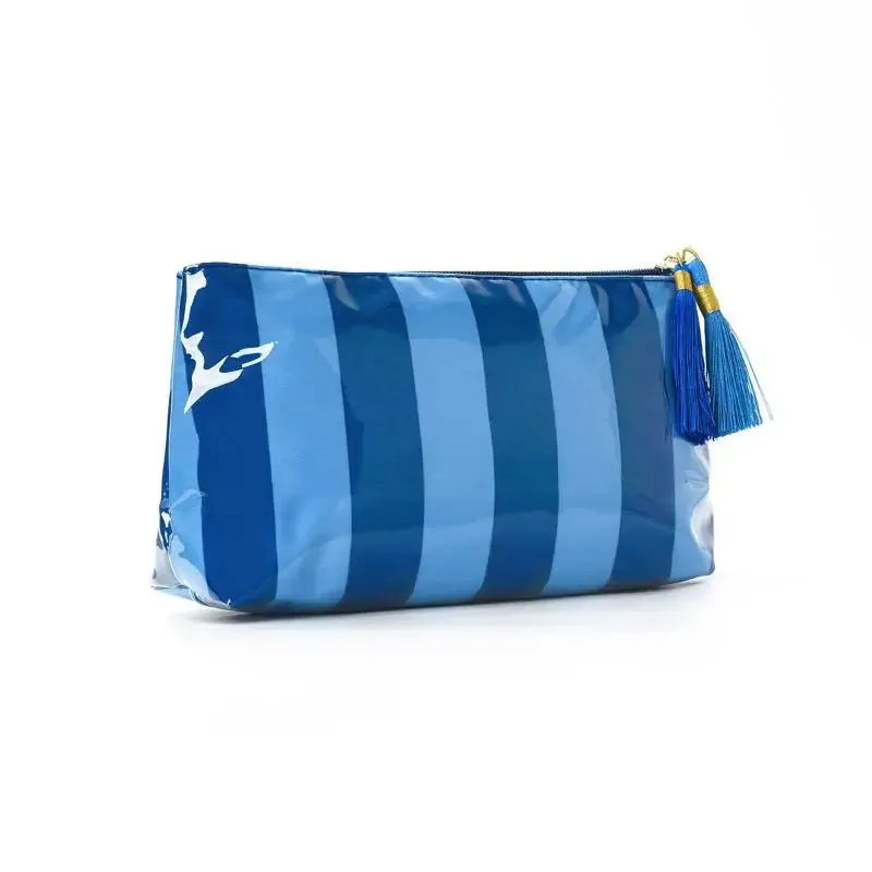 pochette cosmétique rayée en pvc avec franges et fermeture éclair, trousse de toilette imperméable pour voyage, étui pour pinceaux de maquillage