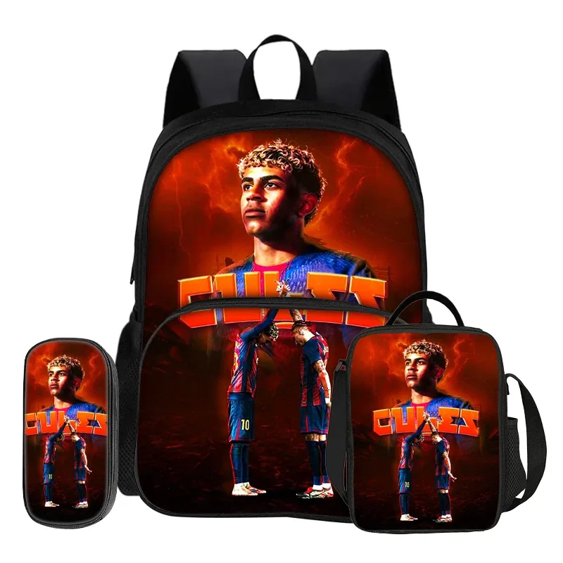 ensemble de 3 pièces avec sac à dos à poche avant football star, sac à déjeuner isotherme, trousse à crayons, sac à dos l-lamin yamal