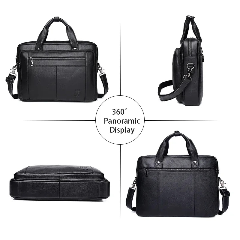 schlatum sac d'ordinateur de bureau en cuir véritable pour hommes, porte-documents d'affaires, sacs à main de luxe noirs, porte-documents pour ordinateur portable, 16"