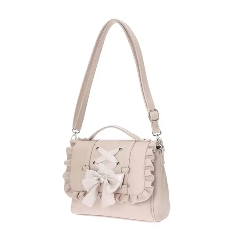 sac lolita en cuir pu, sac d'école rose noir, sac à bandoulière élégant avec nœud jk épaule y2k jirai kei bolsas mujer filles femmes