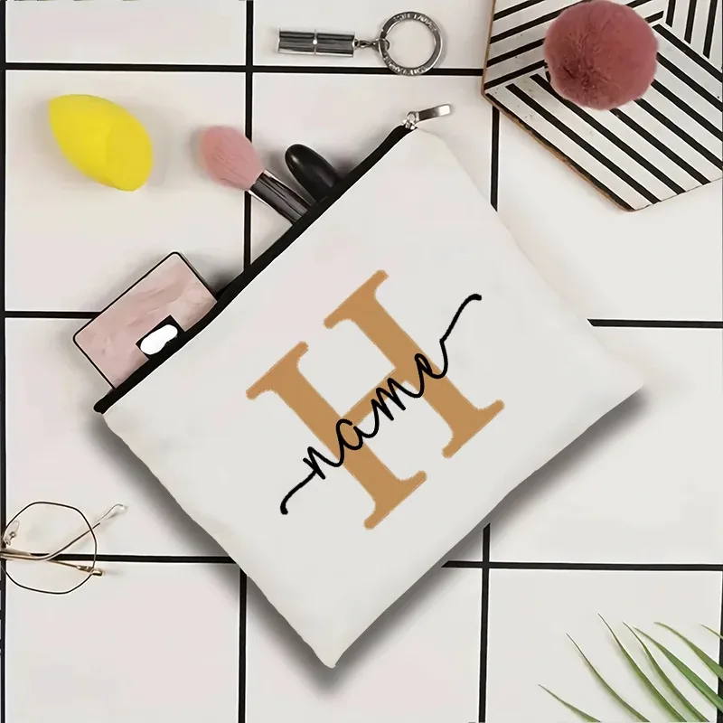 jolie pochette organisatrice en toile, sac de voyage pour cosmétiques et maquillage, trousse de toilette essentielle pour mariage, cadeau d'anniversaire pour enseignant avec nom personnalisé