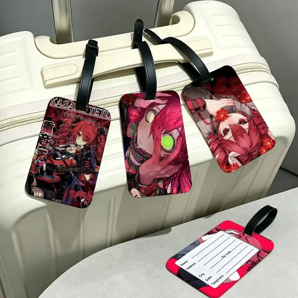 1 pièce étiquette d'identification de bagage en pvc populaire du chanteur virtuel kasane teto, porte-carte d'information anti-perte, étiquette nominative pour valise de voyage