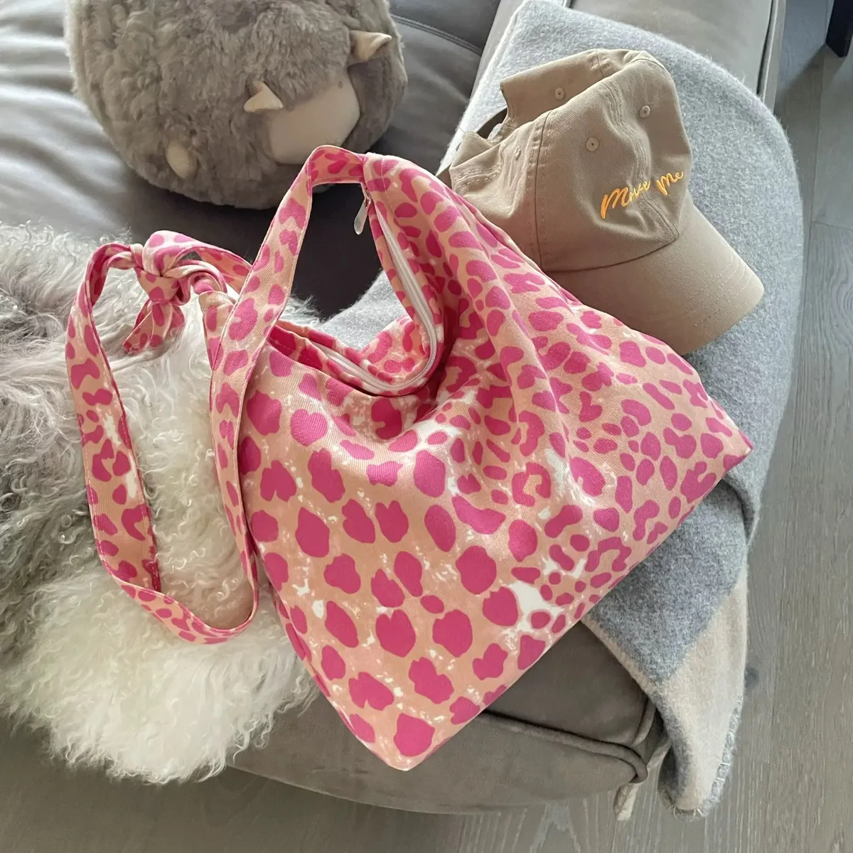 2025 nouveau doux cool framboise poudre léopard unique épaule sac à bandoulière pour femmes sac sac réglable velours côtelé sac