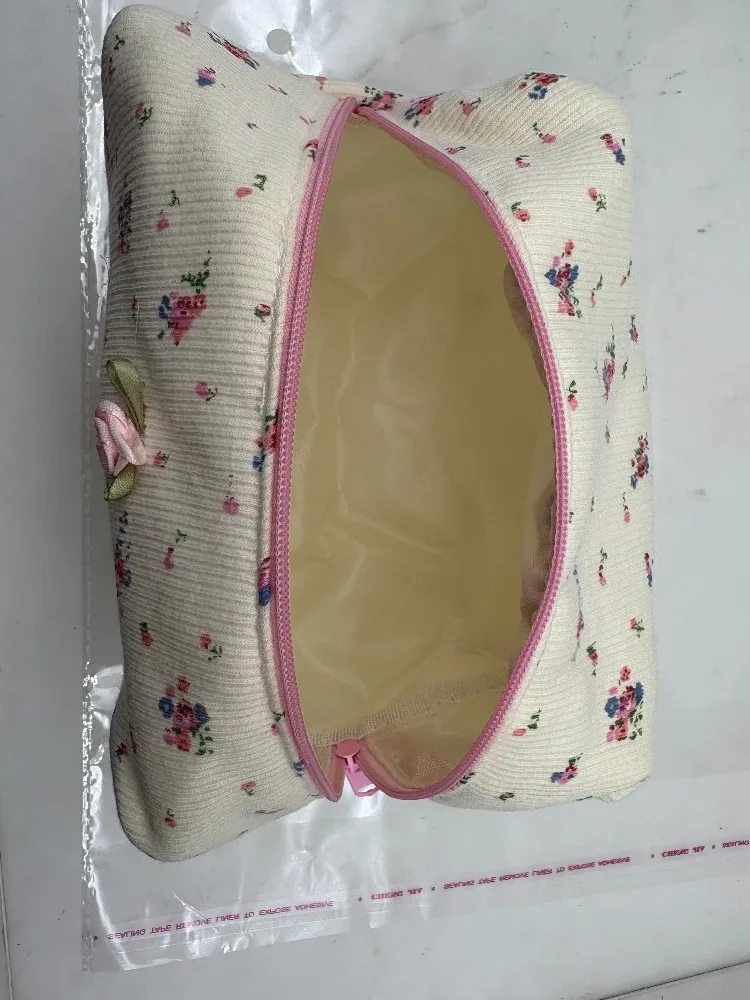 sac de rangement pour rouge à lèvres floral, trousse de maquillage, sac portable, grande capacité, câble pour écouteurs, élégant, simplicité, doux, mode ins, 1 pièce