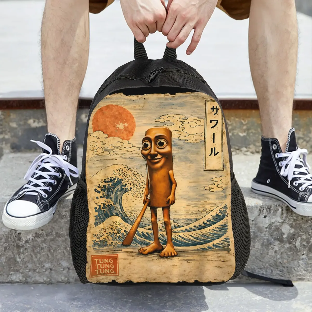 brainrot meme tung tung tung sahur sac à dos de voyage unisexe coloré grande capacité pour lycée sac à dos moderne