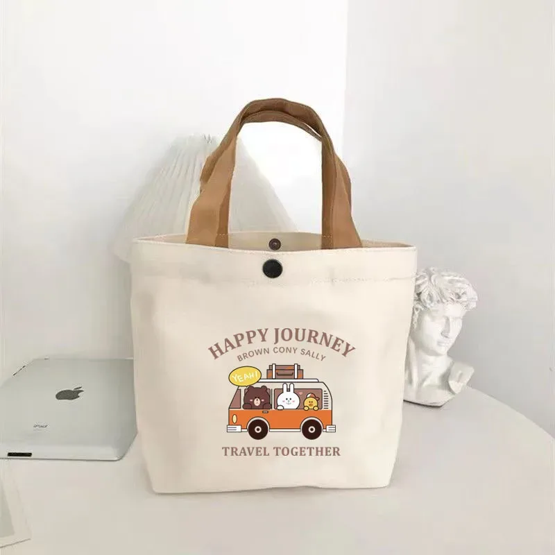 sac en toile motif ours mignon, sac à main polyvalent, sac fourre-tout pour étudiants, sac de shopping, sac à déjeuner pour employés de bureau, sac bento, sac cadeau idéal pour femmes.