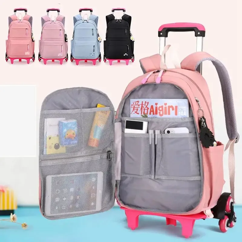 Sacs d'école à roulettes de 16 pouces, sac à dos roulant pour filles, sac à dos de voyage, sacs d'école étanches avec roulettes