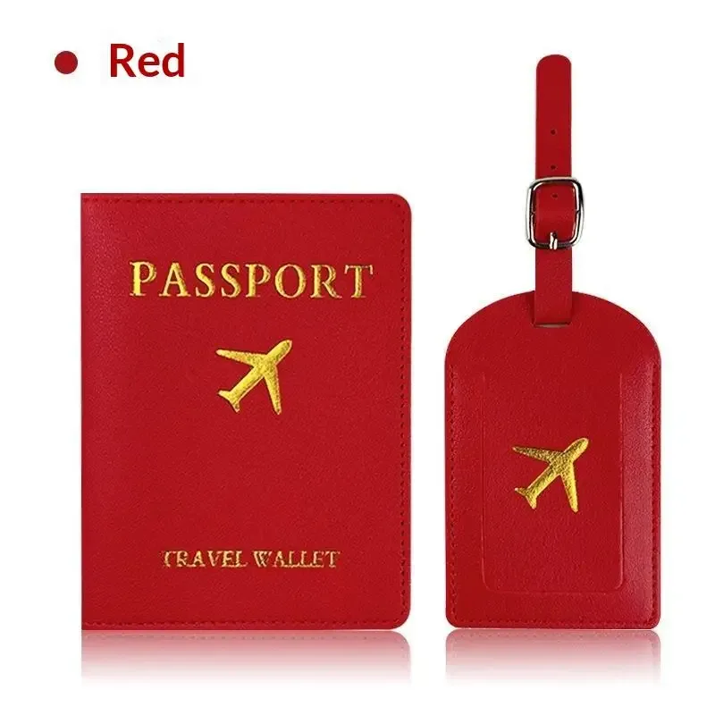 lot de 2 : housse de passeport en pu et étiquette de bagage d'identification pour valise, porte-nom, adresse et passeport