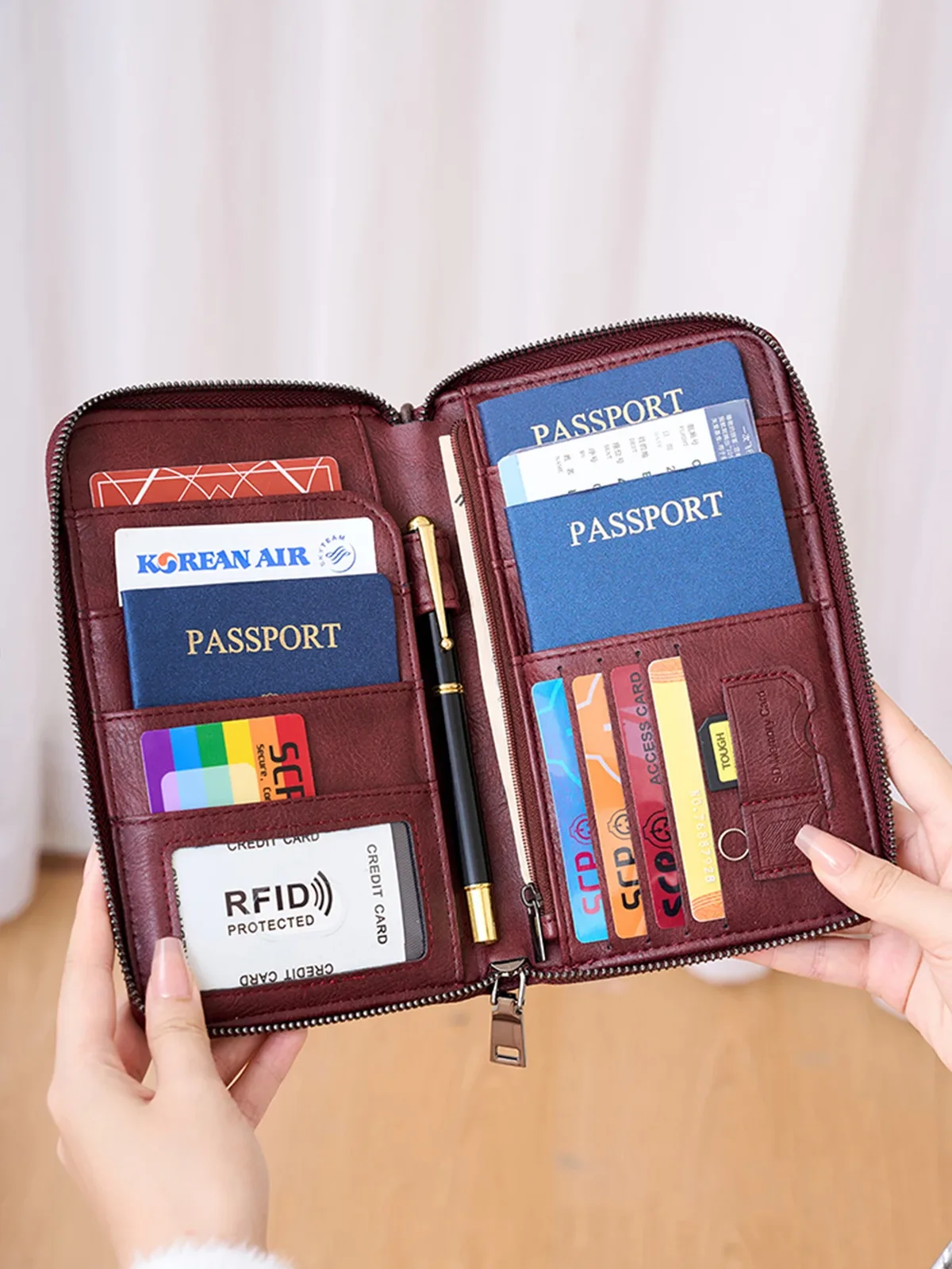 nouveau portefeuille de voyage multifonctionnel en cuir pu pour hommes et femmes, porte-cartes anti-rfid, anti-vol, sac de rangement
