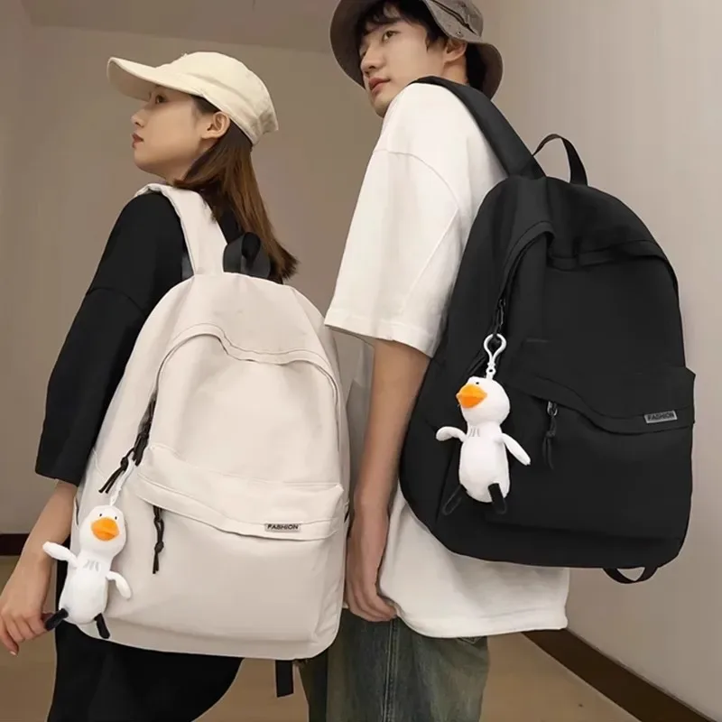 sac à dos minimaliste avec pendentif canard, poches multi-compartiments, idéal pour l'école quotidienne des étudiants, voyages décontractés pour hommes et femmes